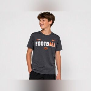 Nike Dri-FIT OSU Football T Shirt Youth Medium Gray Oklahoma State Tee
